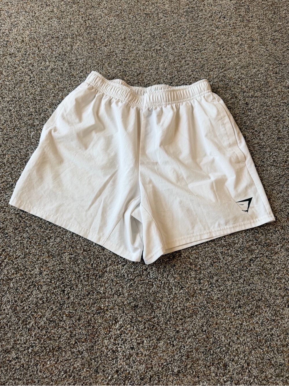 Gymshark Men's Small White Training Shorts Old Shark Logo Lightweight Athletic